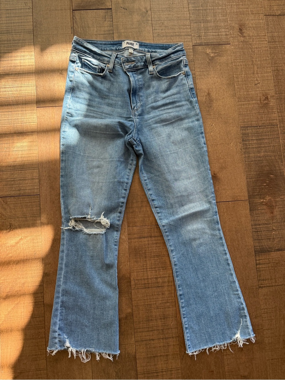 Paige Rory crop flare 29 Blue Distressed Women's Jeans stretch high rise